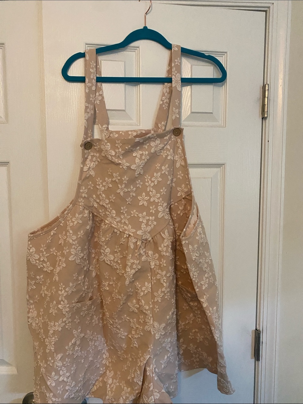 Beige Floral Pinafore Romper Jumpsuit